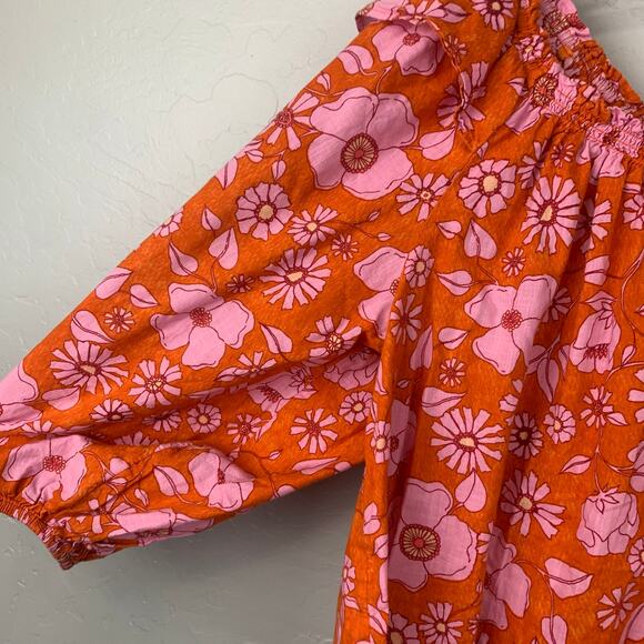 Free People Crop Top Womens Medium Orange Pink Floral Miss Daisy Smocked - Picture 5 of 11